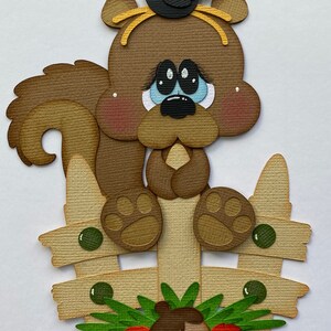 Fall Squirrel on a fence paper piecing die cut scrapbook embellishment
