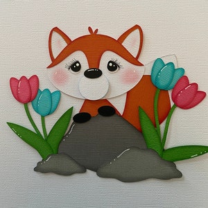 Fox with tulips paper piecing scrapbook die cut embellishment