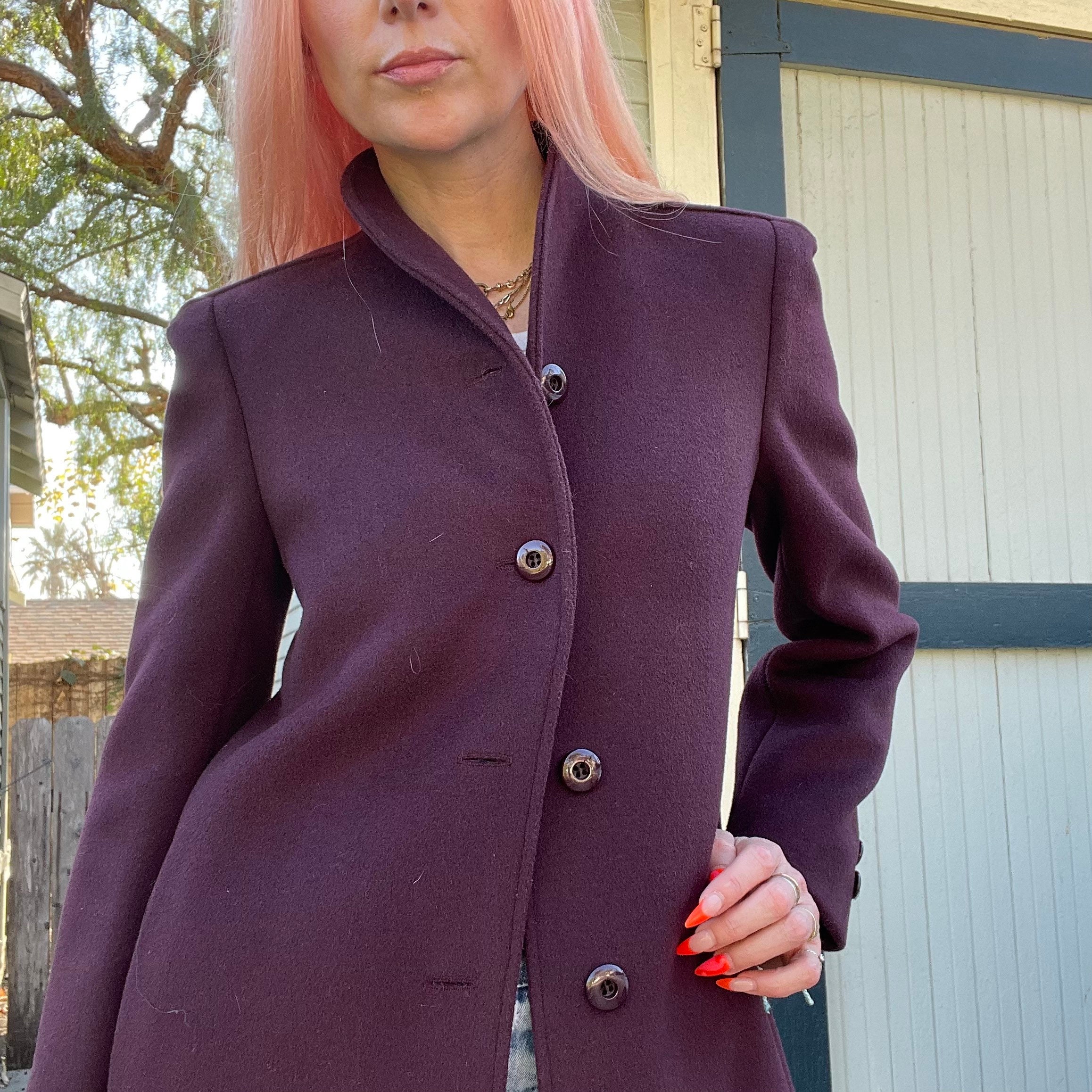 Vintage 80s Larry Levine Shawl Lapel Designer Winter Overcoat Maroon Wine  Trench Size Xsmall Small -  Canada