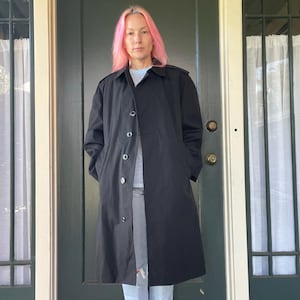 vintage 70s army all weather black trench coat raincoat jacket removable liner size medium