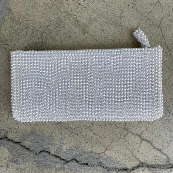 vintage 60s pearl beaded clutch pouch structured … - image 4