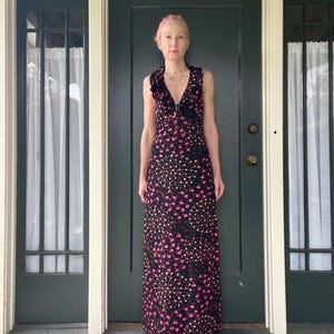 vintage 70s black pink floral ruffle halter maxidress maxi dress summer spring size xsmall