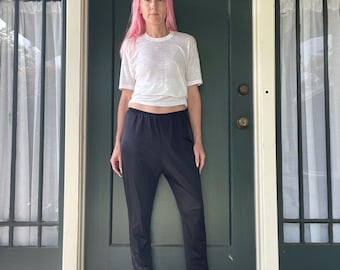 vintage 80s black nylon slip pants sleepwear boudoir size small medium