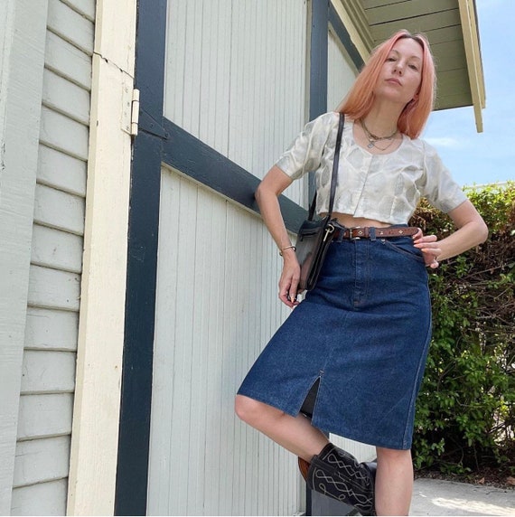 Vintage 80s Levis Dark Denim Jean Skirt High Waist Orange Tab - Etsy Vintage 80s Levis Dark Denim Jean Skirt High Waist Orange Tab - Etsy