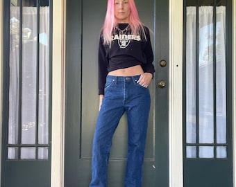vintage 80s wrangler dark wash jeans western denim straight leg high waist size 31