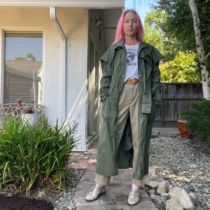 vintage 80s outback red brand safari trenchcoat trench coat raincoat khaki olive size small medium cotton
