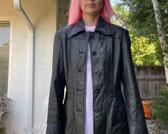 Vintage Izzi Leather Jacket S 90s Short Trench Black Womens - Etsy