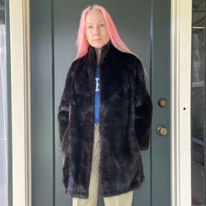 vintage 60s mink fur winter coat chocolate dark brown black size medium large fancy party