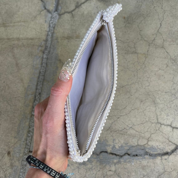 vintage 60s pearl beaded clutch pouch structured … - image 5