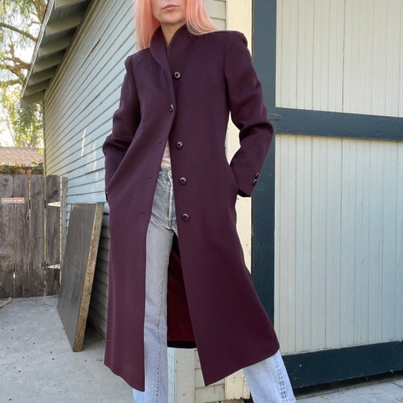 Vintage 80s Larry Levine Shawl Lapel Designer Winter Overcoat Maroon Wine  Trench Size Xsmall Small -  Canada