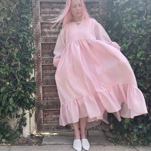 vintage y2k designer pastel pink bubble dress balloon long sleeve summer spring wedding size small medium large