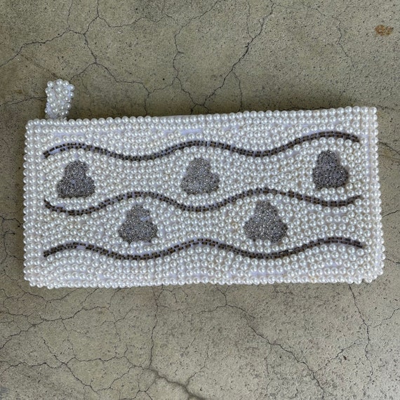 vintage 60s pearl beaded clutch pouch structured … - image 3