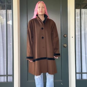 vintage 90s chocolate brown circle coat knee length fall winter size medium large xlarge