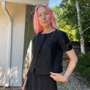 vintage 60s imagnin & co black short sleeve structured crop party blazer bolero jacket size xxsmall xsmall