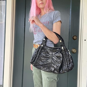 vintage y2k black leather designer luba j silver hardware bag purse handbag