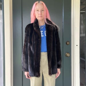 vintage 60s designer buffums short mink fur winter coat chocolate dark brown black size medium fancy party