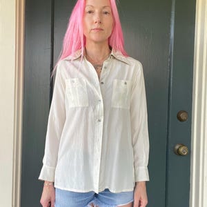 vintage 90s silk cream shirt top blouse size xsmall small