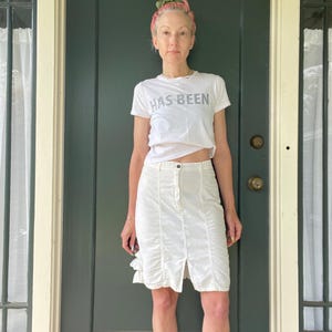 vintage 80s white knee length high waist prairie cottage festival cotton summer spring skirt size small