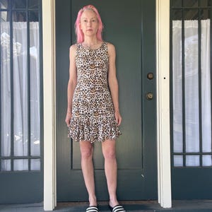 vintage 90s tiger leopard cheetah print rayon sleeveless minidress mini dress size xsmall small