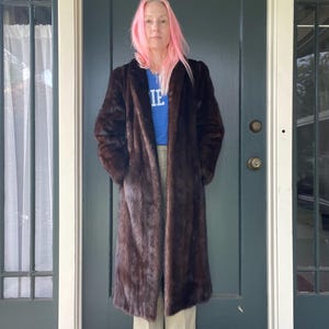 vintage 60s 70s maxi full length chocolate dark brown black mink coat size small medium large