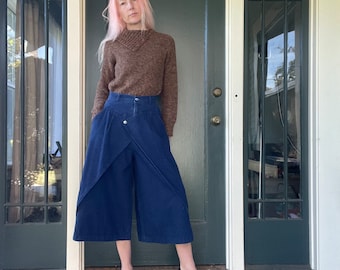 vintage 80s dark denim jean culottes roughrider shorts high waist wide leg size 26 xsmall small