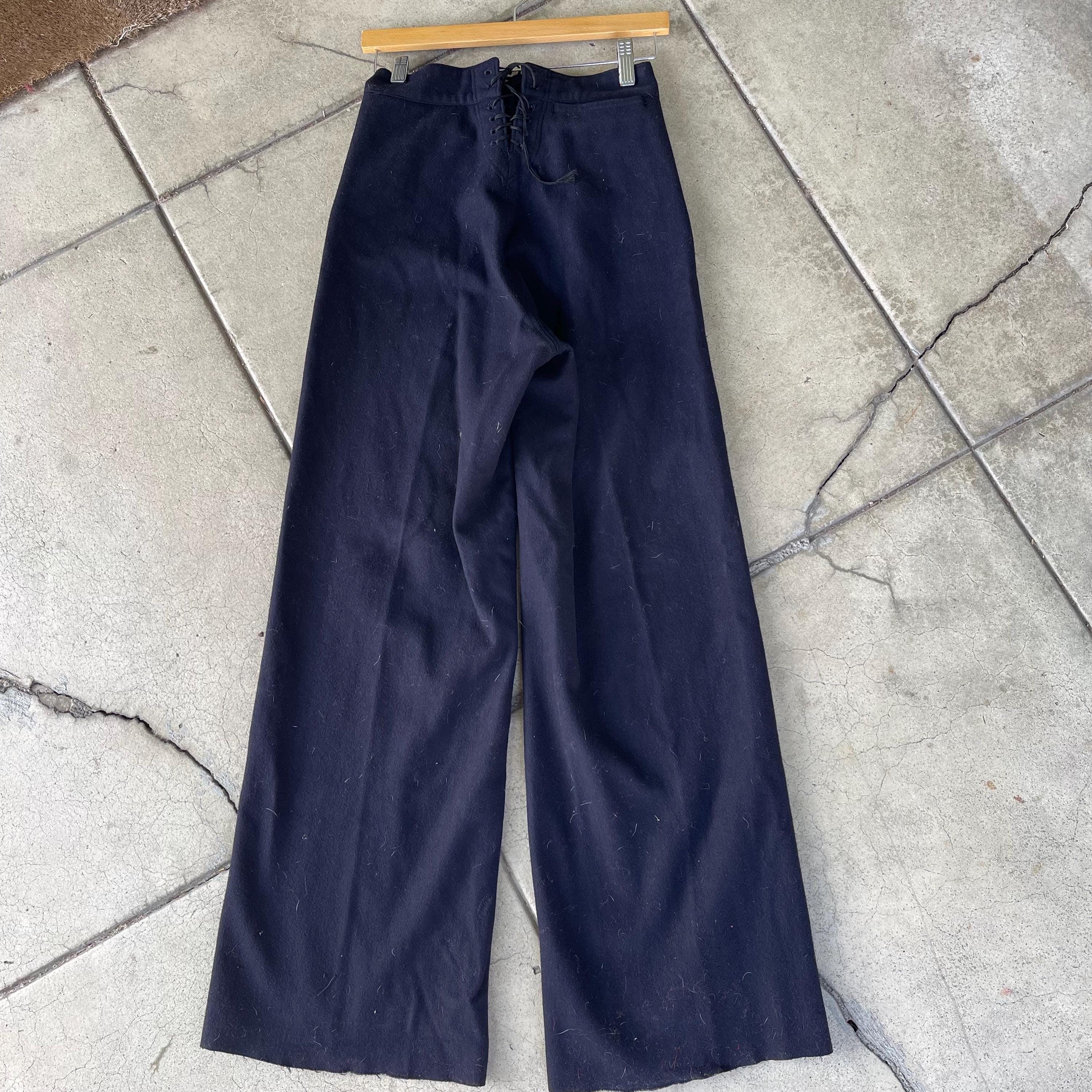 Vintage 70s Navy Sailor Wool Gold Button Pants Size Xsmall Small