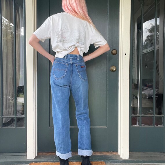 vintage 80s wrangler medium wash distressed jeans… - image 2