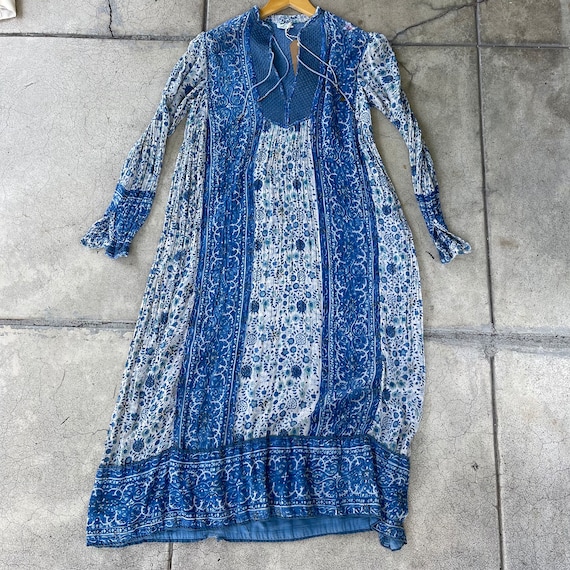 vintage 70s 80s blue indian cotton block print sh… - image 3