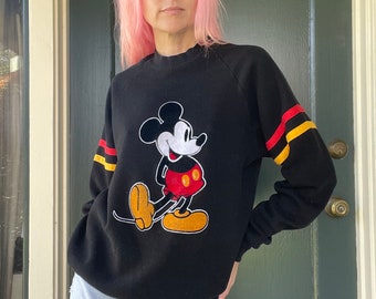 vintage 80s black walt disney mickey mouse crewneck sweatshirt raglan size large