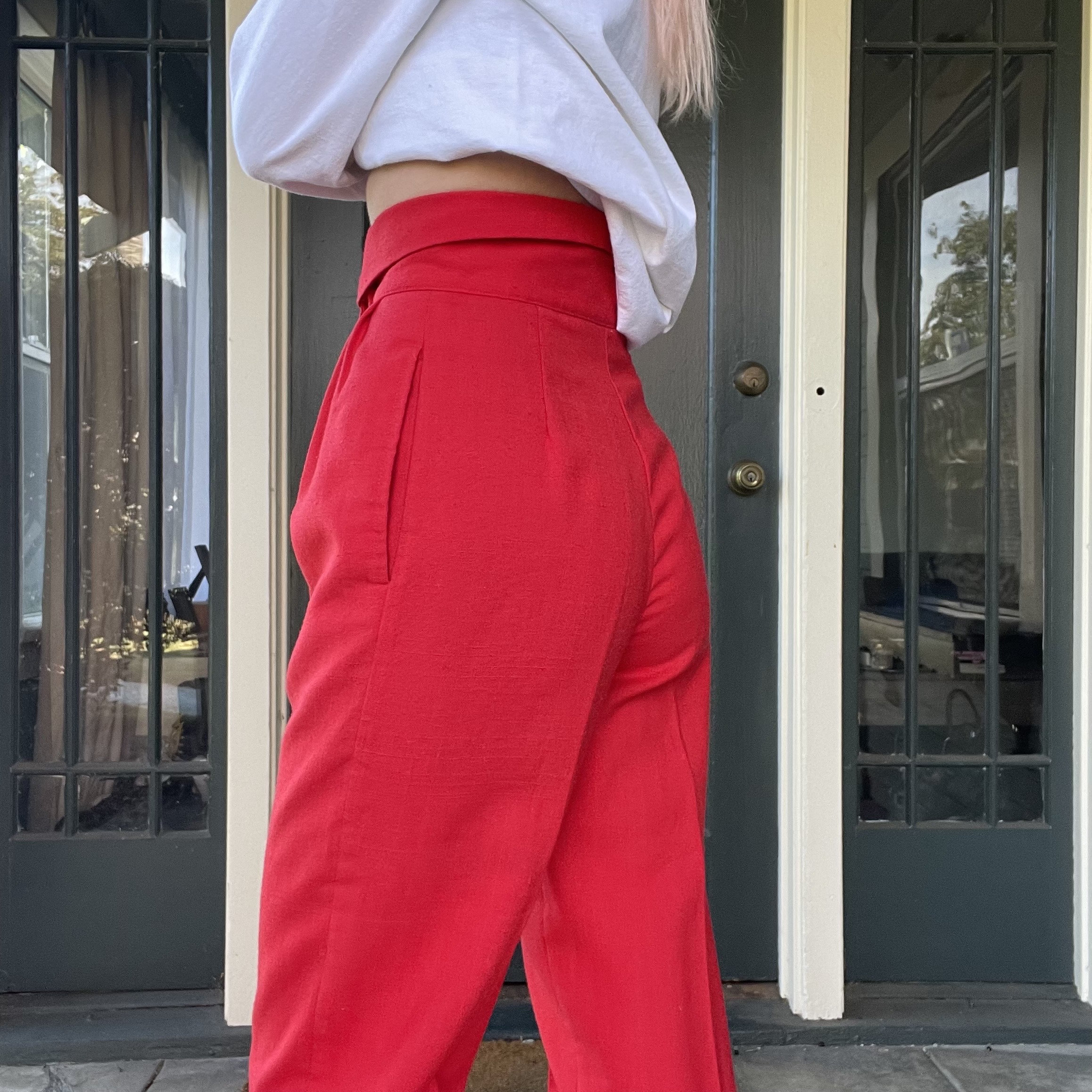 Vintage 80s Red Weave High Waist Trousers Pants Pleated Xxsmall