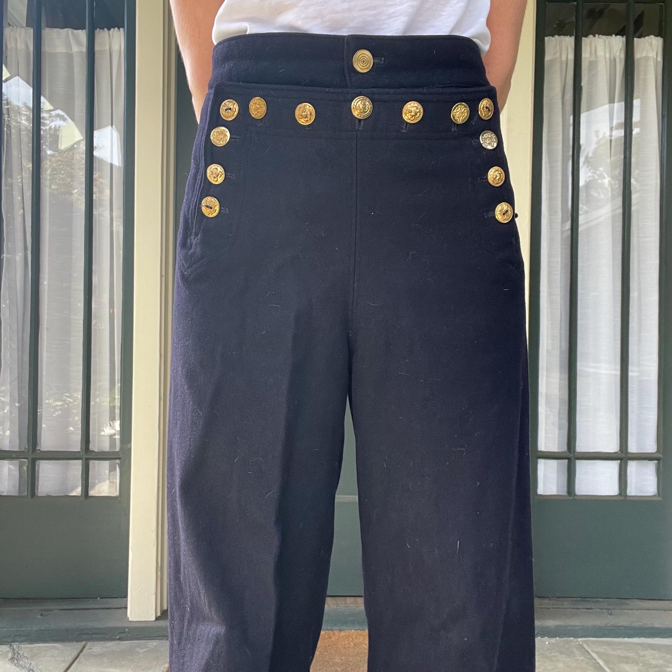 Vintage 70s Navy Sailor Wool Gold Button Pants Size Xsmall Small