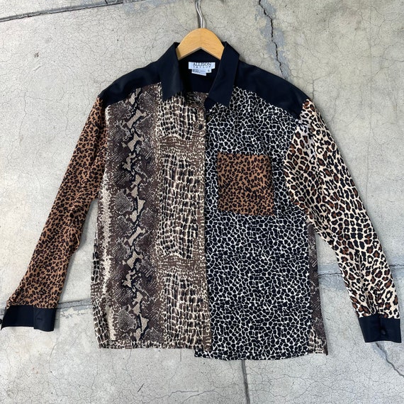 vintage 90s animal print silk blouse snakeskin ch… - image 3