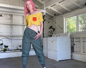 vintage 90s 80s quilted army flyer liners olive puffy puffer streetwear high waist winter pants joggers size small