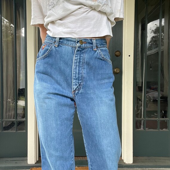 vintage 80s wrangler medium wash distressed jeans… - image 3