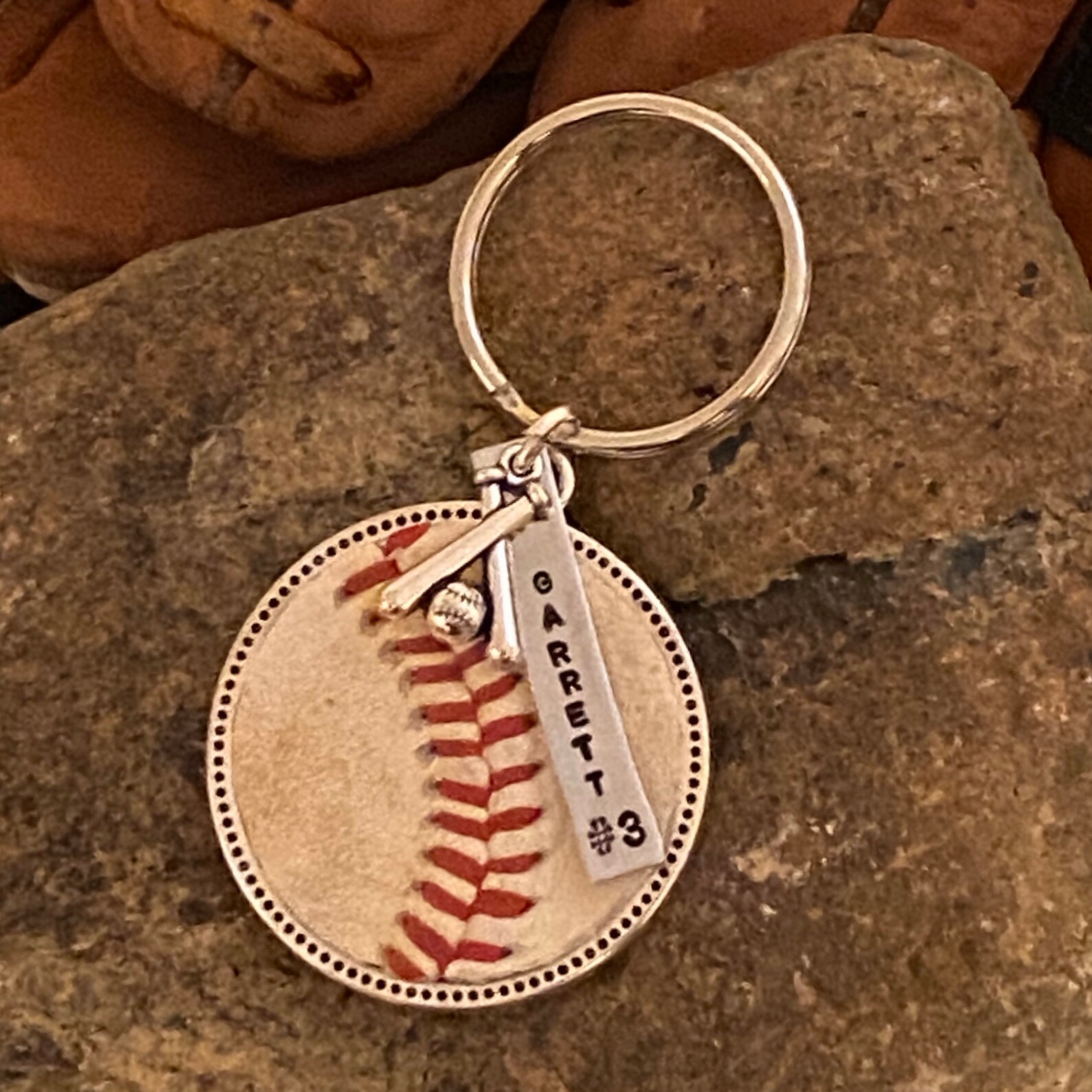 Baseball Key Chain Personalized Hand Stamped Name & Number Etsy