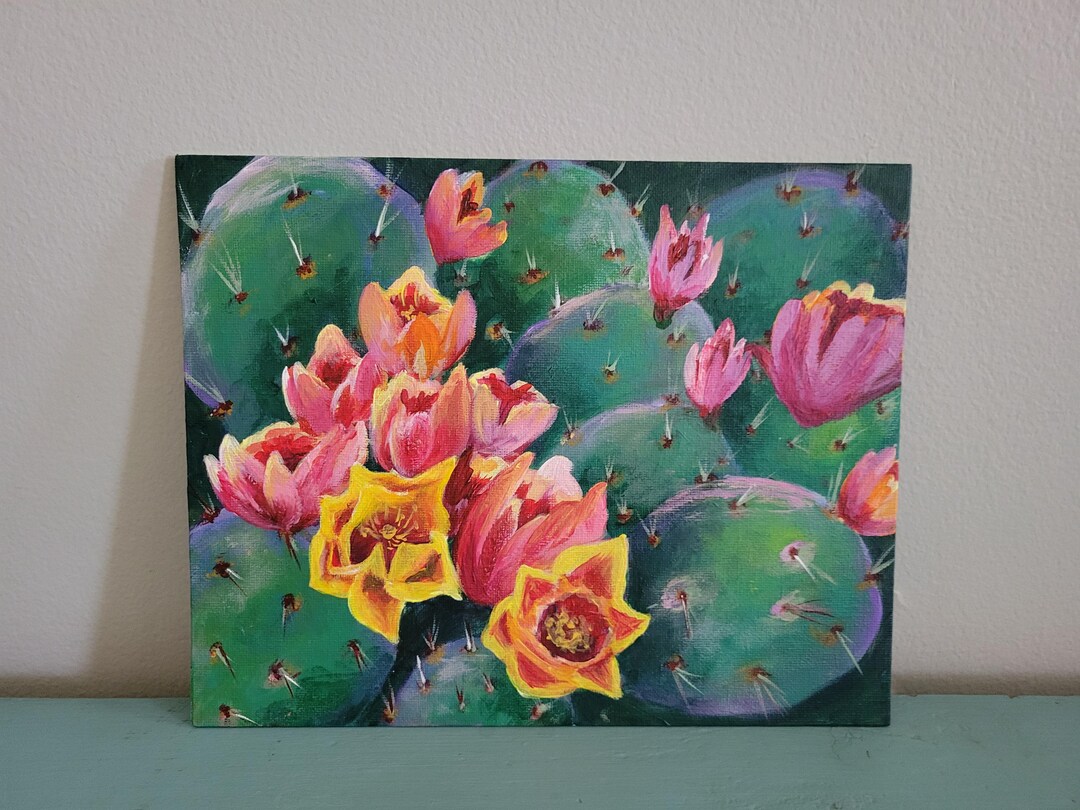 Original Prickly Pear Blossom Painting – Bright Desert Cactus Art ...