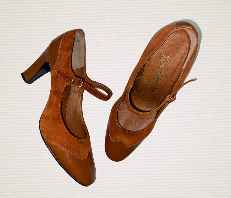 Vintage 60\u2019s Sears burnt orange Mary Jane pump heels