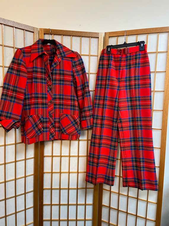 Vintage 70s 2 piece tartan plaid holiday suit