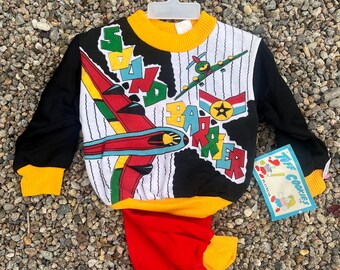 80s Vintage 2 pc airplane color block set