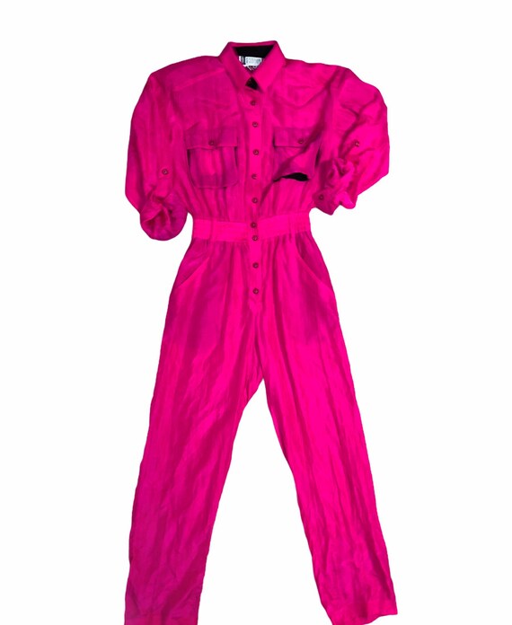 Vintage 80s-90s Hot pink silk one piece jumpsuit