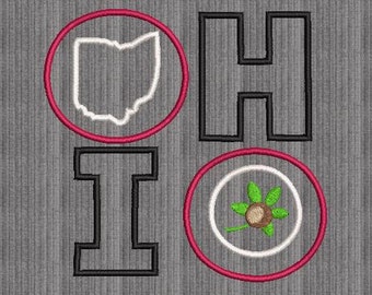 STATE of OHIO Applique Design With Buckeye Leaf Embroidery - Etsy