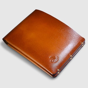 PORTEFEUILLE OUVERT personnalisé cousu à la main Idée cadeau Portefeuille en cuir à deux volets. Portefeuille homme. Portefeuille en cuir au tannage végétal