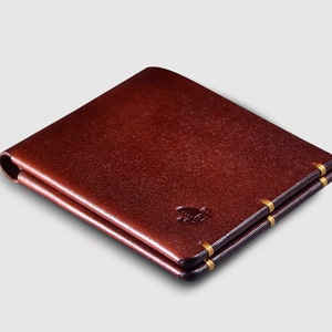 PORTEFEUILLE OUVERT personnalisé cousu à la main Idée cadeau Portefeuille en cuir à deux volets. Portefeuille homme. Portefeuille en cuir au tannage végétal