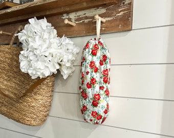 Vintage Florals Plastic Bag Holder, Hanging Plastic Bag Holder, Plastic Bag Dispenser, Kitchen Bag Storage, Recycle Plastic Bag Holder,