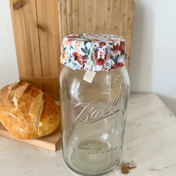 Wildflower Jar Cover, Sourdough Starter, Mason Jar Cover, Fabric Jar Cover, Gift for Bakers,