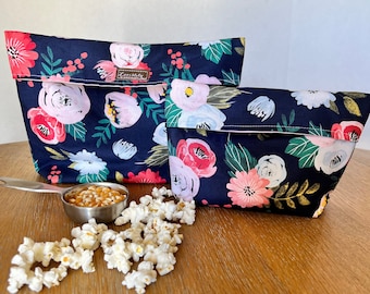 Microwavable Wispy Rose Popcorn bag, Popcorn Bag, Reusable Popcorn Bag, Gift for Mom,