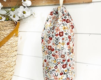 Wildflower Plastic Bag Holder, Hanging Bag Holder, Plastic Bag Dispenser, Kitchen Bag Storage, Recycle Bag Holder, Grocery Bag Holder,