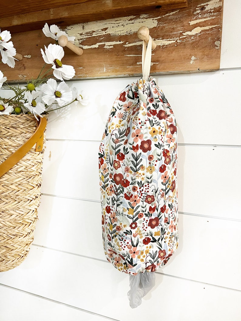 Wildflower Plastic Bag Holder, Hanging Bag Holder, Plastic Bag Dispenser, Kitchen Bag Storage, Recycle Bag Holder, Grocery Bag Holder,