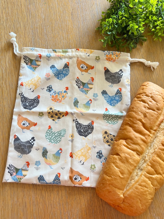 Cotton Bread Bag, Zero Waste Food Storage With Drawstring Closure