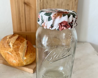 Mauve Florals Jar Cover, Sourdough Starter, Mason Jar Cover, Fabric Jar Cover, Gift for Bakers,